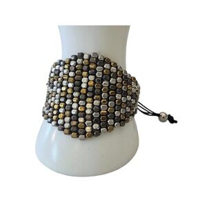 Adjustable Woven Mixed Metal Beaded Corded Bohemian Boho Edgy Rock Bracelet